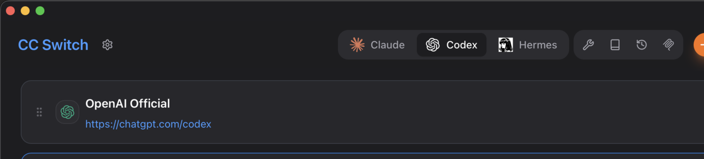 cc-switch Codex 标签和右侧加号截图